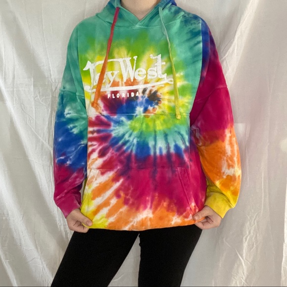 Key West Florida Rainbow Tye Dye Hoodie - Picture 2 of 8